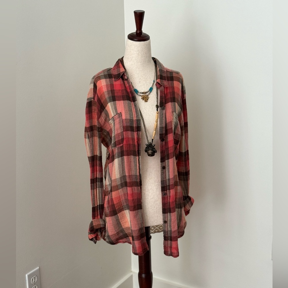 Free People We The Free Plaid Lace Back Shirt M - Picture 7 of 7